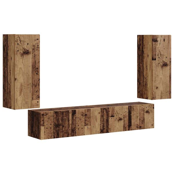 vidaXL TV Wandkast Set Wandgemonteerd 4 pcs Oudhout Bewerkt hout
