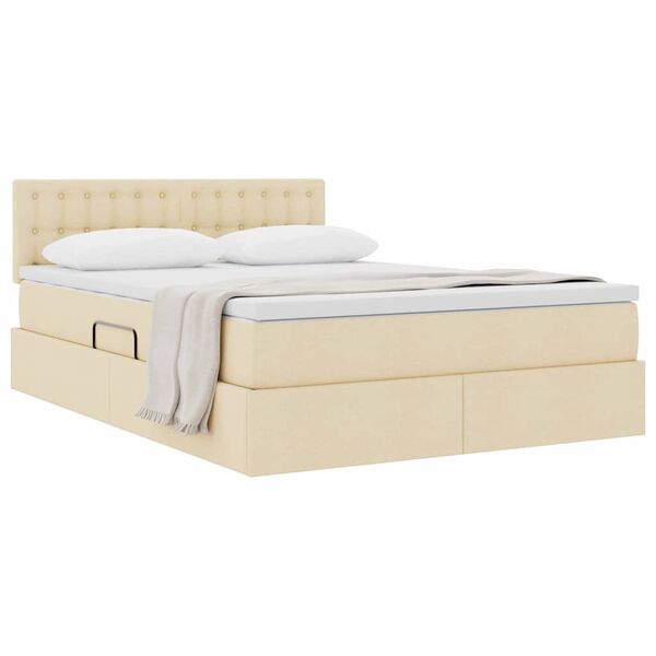 vidaXL Opbergbed met matras met matras Cr&egrave;me 140 x 190 cm Bewerkt hout