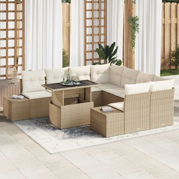 vidaXL Tuin Sofa Set met kussen met opslag 9 pcs Beige en Crème