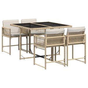 vidaXL 5-delige Tuinset met kussens poly rattan beige