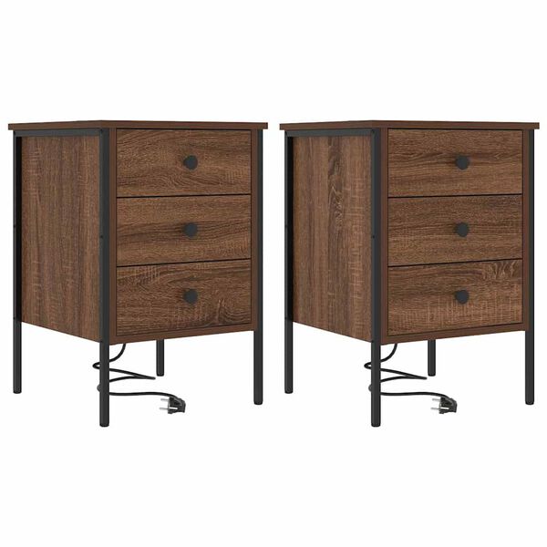 vidaXL Nachtkastje 2 pcs Bruin Eiken 42 x 41 x 61 cm Bewerkt hout