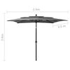 vidaXL Parasol 3-laags met aluminium paal 2,5x2,5 m antracietkleurig
