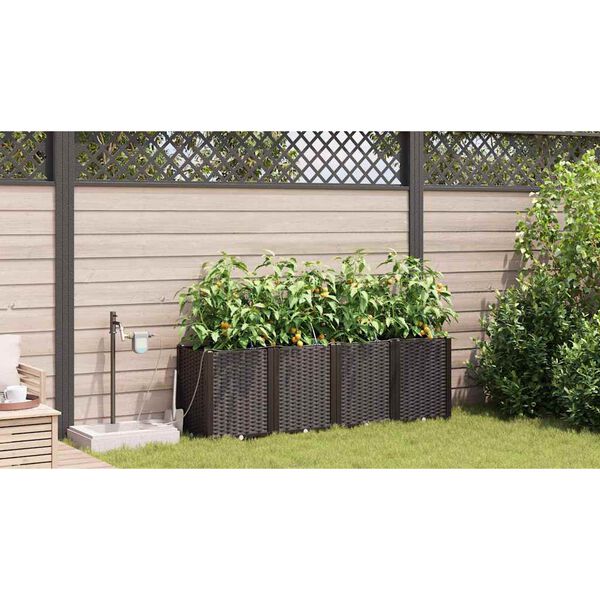 vidaXL Tuin Bloempot 4 pcs Bruin Kunststof
