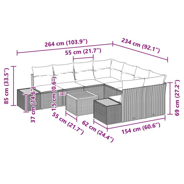 vidaXL Tuin Sofa Set met kussen met opslag 9 pcs Zwart Poly riet