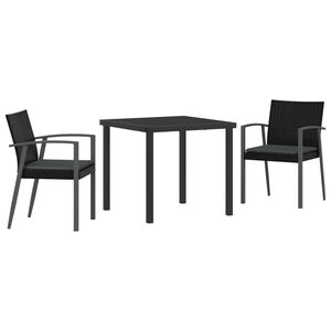 vidaXL Tuin eettafelset 3 pcs Zwart en Grijs PE Rattan
