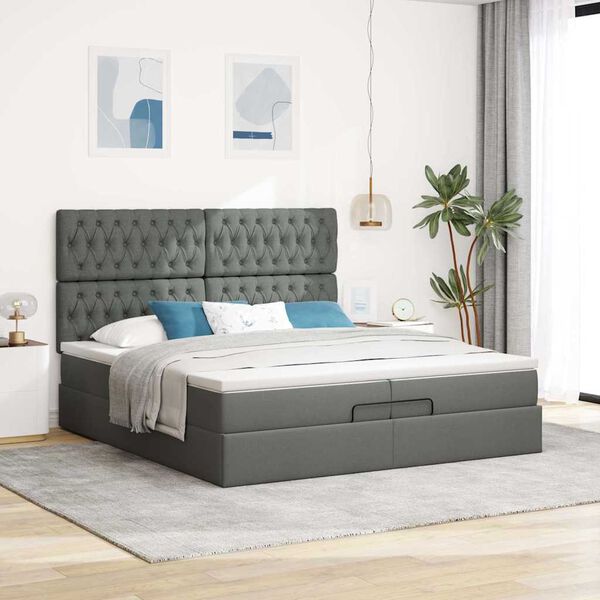 vidaXL Ottoman bed met matrassen 200x200cm stof donkergrijs