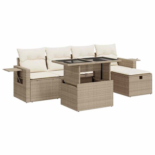 vidaXL 6-delige Loungeset met kussens poly rattan beige