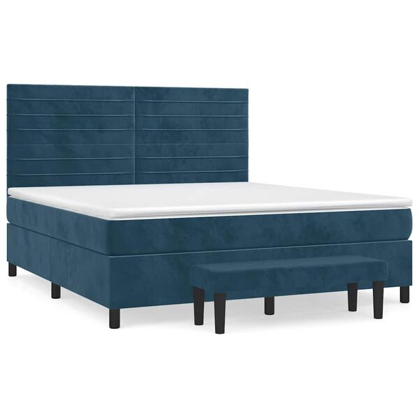 vidaXL Boxspring met matras fluweel donkerblauw 180x200 cm