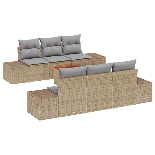 vidaXL Tuinbankenset met kussen 7 pcs Beige poly rattan