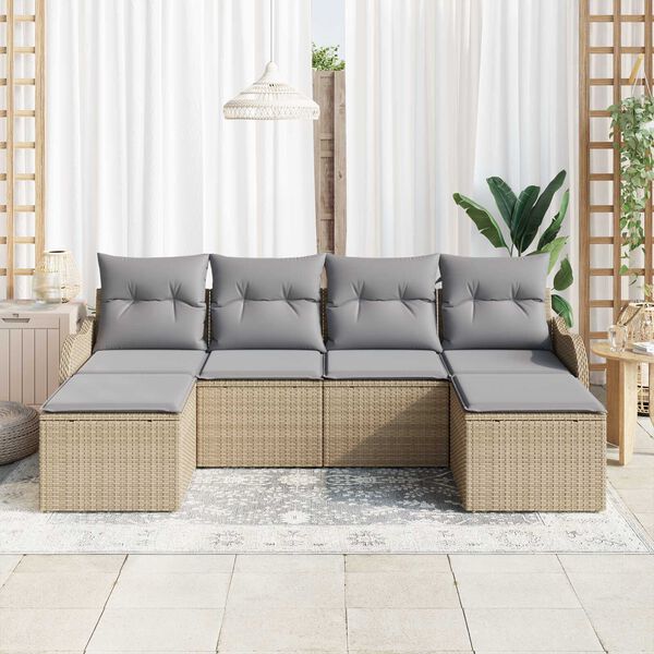 vidaXL Tuin Sofa Set met kussen 6 pcs Beige Poly riet