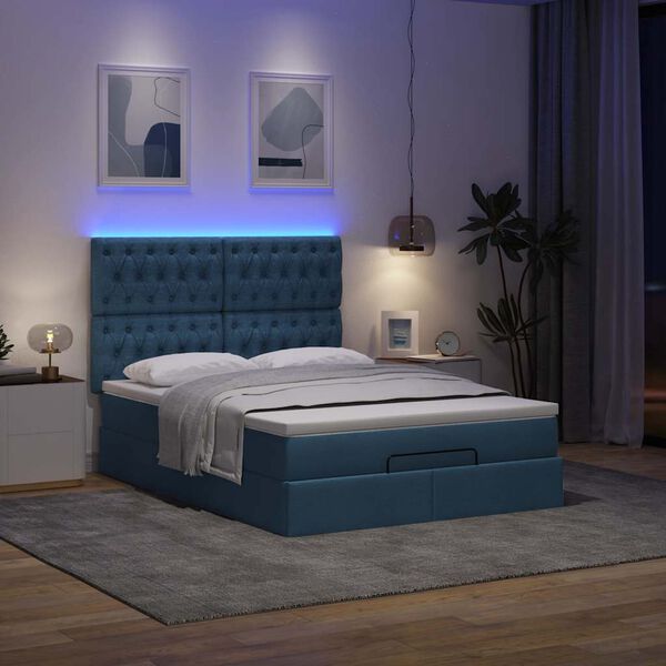 vidaXL Ottoman bed met matras en LED's 140x200cm stof blauw