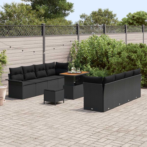 vidaXL Tuinbankenset met kussen 11 pcs Zwart poly rattan