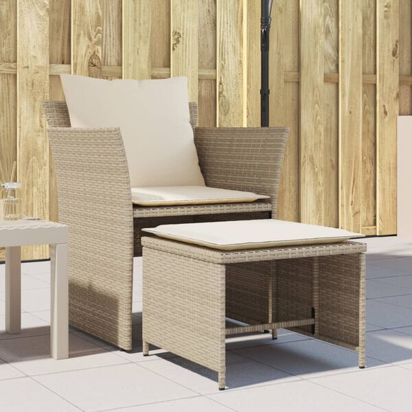 vidaXL Tuinstoel met voetenbank poly rattan beige