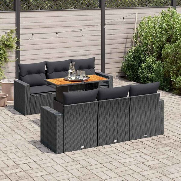 vidaXL 7-delige Loungeset met kussens poly rattan zwart