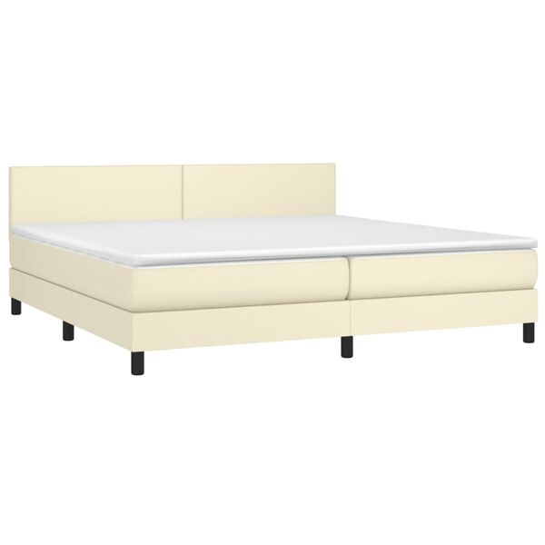 vidaXL Boxspring met matras en LED kunstleer cr&egrave;mekleurig 200x200 cm