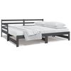vidaXL Slaapbank uitschuifbaar 2x(80x200) cm massief grenenhout grijs