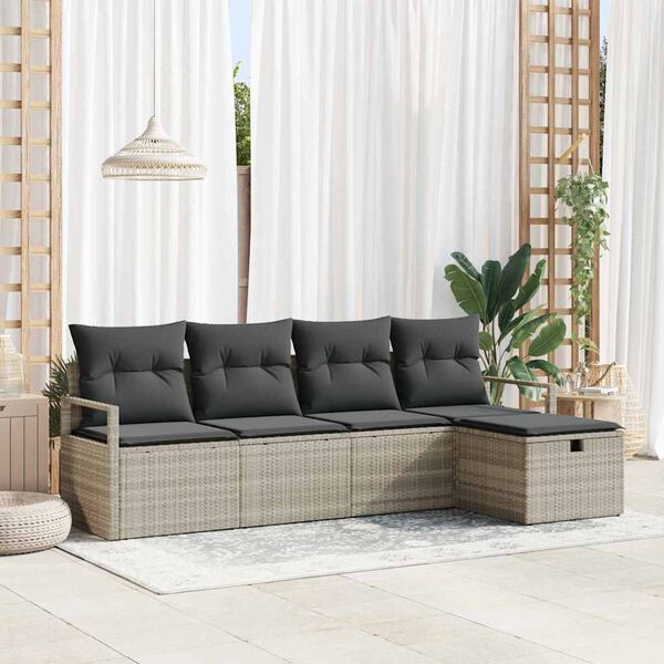 vidaXL Tuin Sofa Set met kussen met opslag 5 pcs Lichtgrijs Poly riet