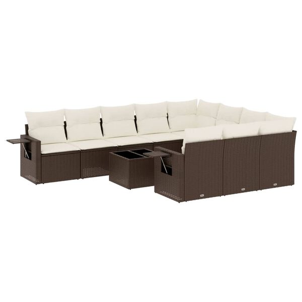 vidaXL 11-delige Loungeset met kussens poly rattan bruin