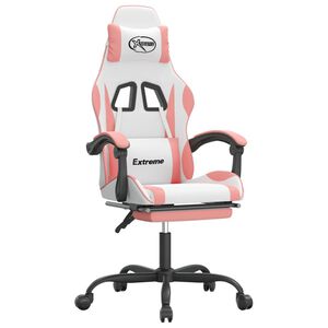 vidaXL Gamestoel draaibaar met voetensteun kunstleer wit en roze