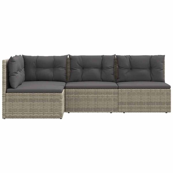 vidaXL 4-delige Loungeset met kussens poly rattan grijs