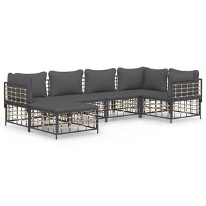 vidaXL 6-delige Loungeset met kussens poly rattan antracietkleurig
