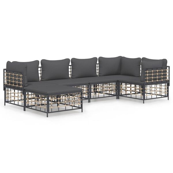 vidaXL 6-delige Loungeset met kussens poly rattan antracietkleurig