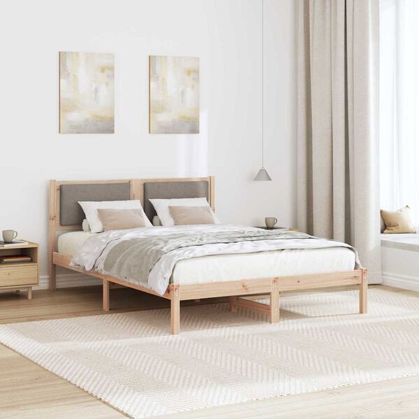 vidaXL Bedframe met hoofdeinde Taupe 135 x 190 cm Massief grenenhout