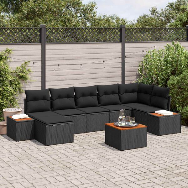 vidaXL Tuinbankenset met kussen met opslag 8 pcs Zwart Polyrattan