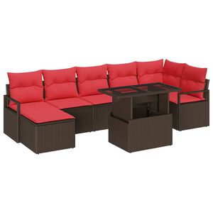 vidaXL Tuin Sofa Set met kussen 8 pcs Bruin en Rood poly rattan
