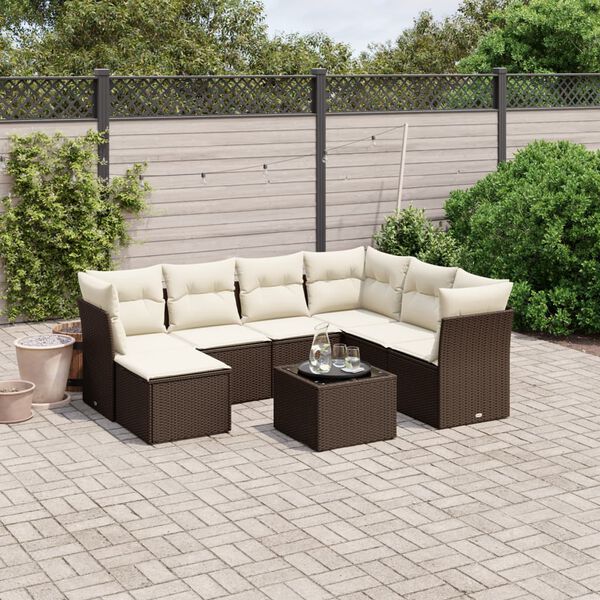 vidaXL 8-delige Loungeset met kussens poly rattan bruin