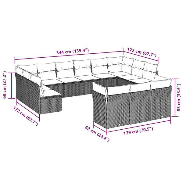 vidaXL 13-delige Loungeset met kussens poly rattan lichtgrijs