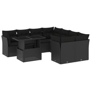 vidaXL 9-delige Loungeset met kussens poly rattan zwart