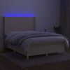 vidaXL Boxspring met matras en LED stof cr&egrave;mekleurig 140x190 cm
