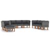 vidaXL 9-delige Loungeset met kussens poly rattan grijs