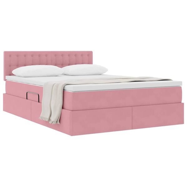 vidaXL Opslag bed met matras met hoofdeinde Roze 140 x 190 cm Fluweel