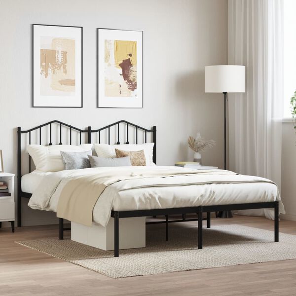 vidaXL Bedframe met hoofdbord metaal zwart 140x190 cm