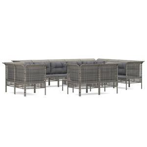 vidaXL 13-delige Loungeset met kussens poly rattan grijs