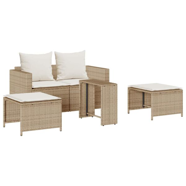 vidaXL 5-delige Tuinbankstel met kussens stapelbaar beige poly rattan