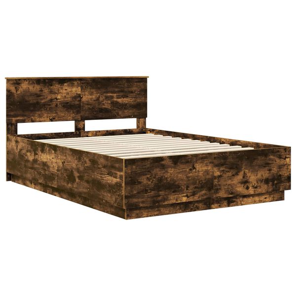 vidaXL Bedframe met hoofdeinde Gerookt eiken 150 x 200 cm Bewerkt hout