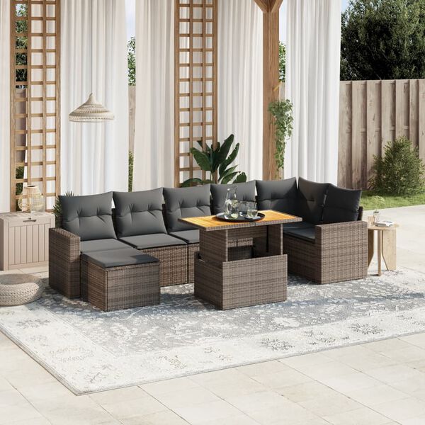 vidaXL 8-delige Loungeset met kussens poly rattan grijs