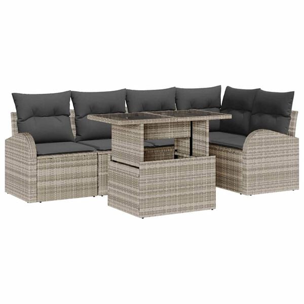 vidaXL Tuin Sofa Set met opslag 6 pcs Lichtgrijs poly rattan