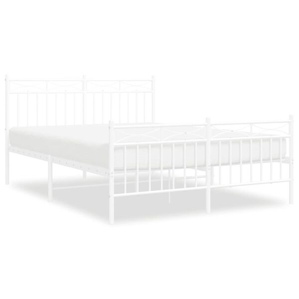 vidaXL Bedframe met hoofd- en voeteneinde metaal wit 135x190 cm