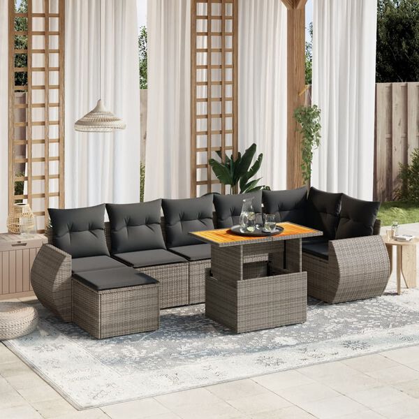 vidaXL 8-delige Loungeset met kussens poly rattan grijs