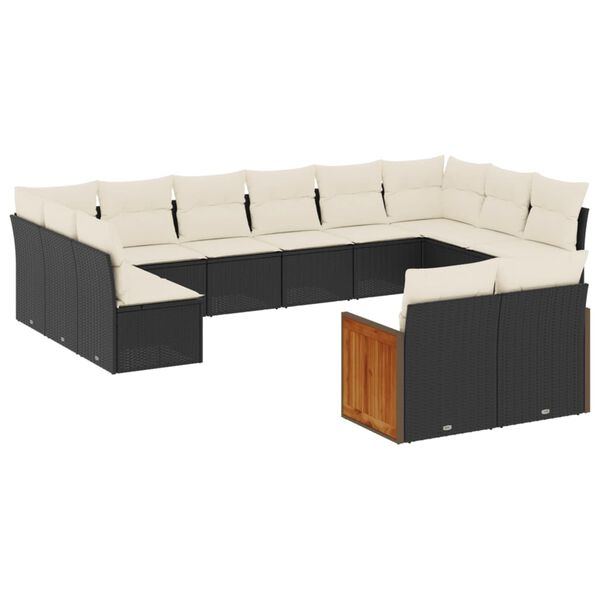 vidaXL 12-delige Loungeset met kussens poly rattan zwart