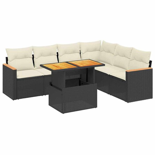 vidaXL 7-delige Loungeset met kussens poly rattan zwart