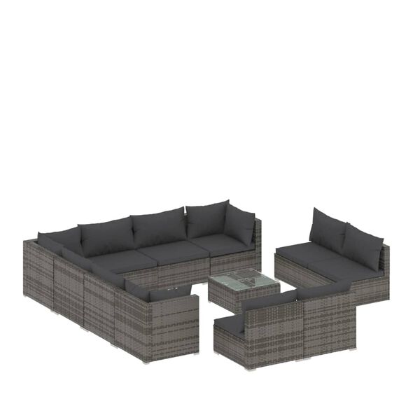 vidaXL 12-delige Loungeset met kussens poly rattan grijs