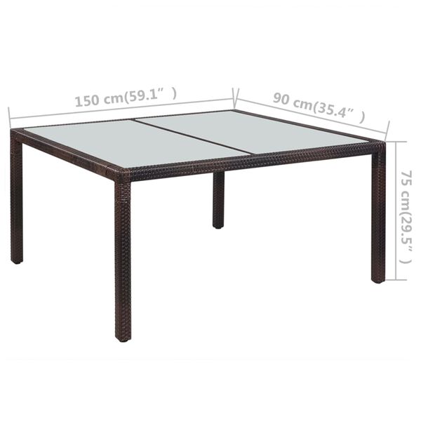 vidaXL Tuintafel 150x90x75 cm poly rattan en glas bruin