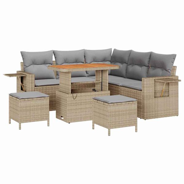 vidaXL Tuinbankenset met kussen 9 pcs Beige en Licht Grijs poly rattan