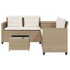 vidaXL Tuinbank met tafel en kussens L-vormig poly rattan beige