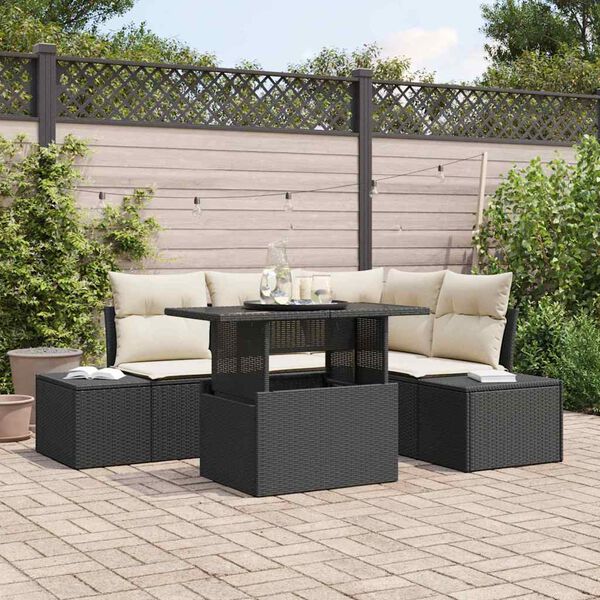 vidaXL Tuin Sofa Set met kussen 5 pcs Zwart en Cr&egrave;me poly rattan